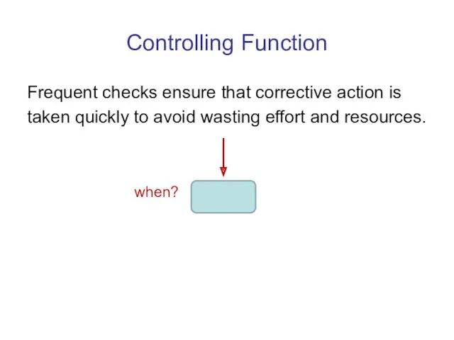 Controlling Function Frequent checks ensure that corrective action is taken