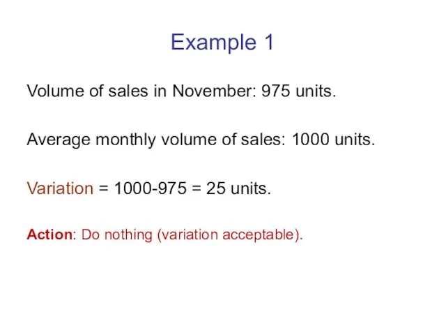 Example 1 Volume of sales in November: 975 units. Average
