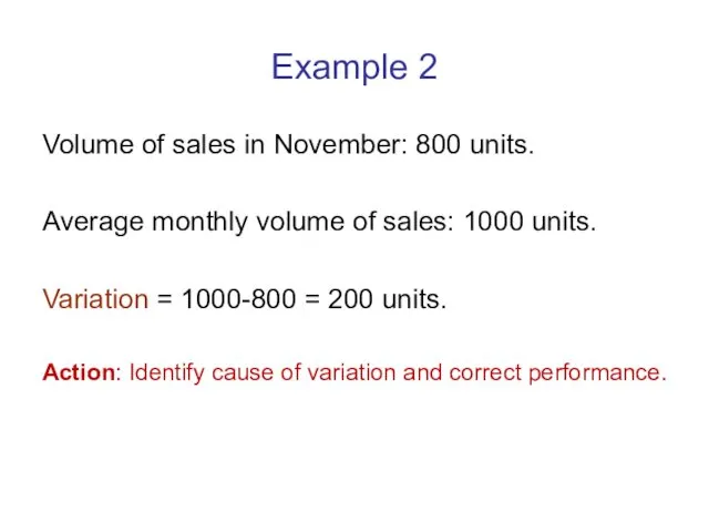 Example 2 Volume of sales in November: 800 units. Average