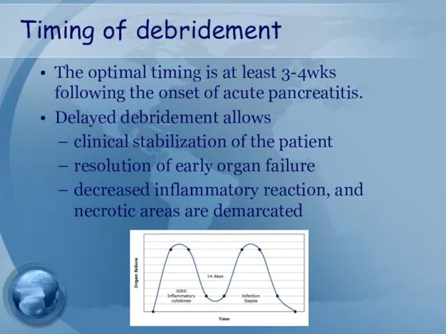 Timing of debridement The optimal timing is at least 3-4wks following the onset