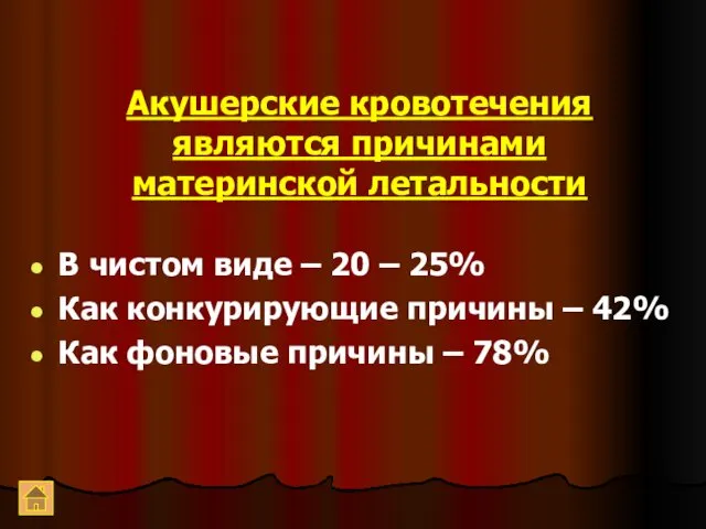 Акушерские кровотечения являются причинами материнской летальности В чистом виде –