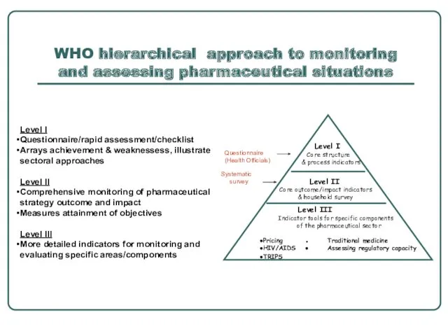 WHO hierarchical approach to monitoring and assessing pharmaceutical situations Level