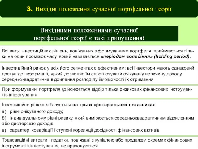 3. Вихідні положення сучасної портфельної теорії Вихідними положеннями сучасної портфельної