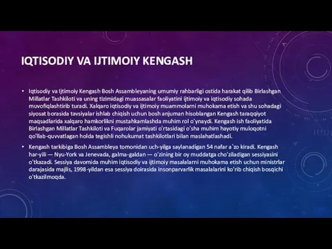 IQTISODIY VA IJTIMOIY KENGASH Iqtisodiy va Ijtimoiy Kengash Bosh Assambleyaning