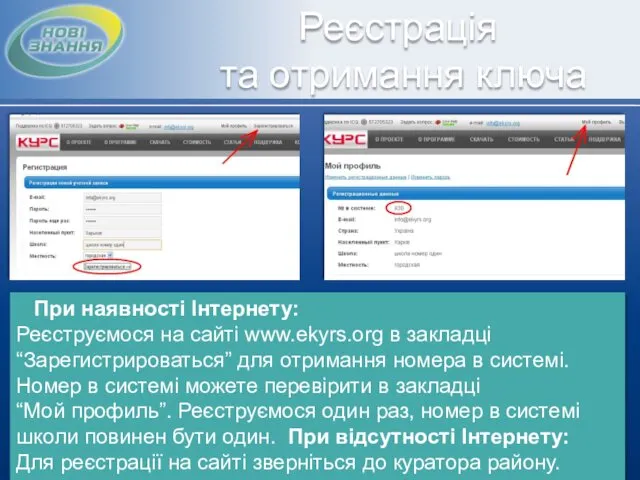 Реєстрація та отримання ключа При наявності Інтернету: Реєструємося на сайті