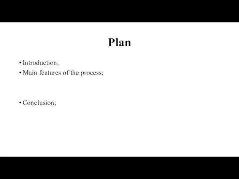 Plan Introduction; Main features of the process; Conclusion;