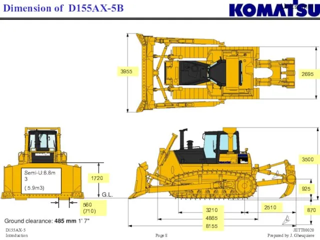 Dimension of D155AX-5B 8155 3210 560 (710) 3500 Semi-U:8.8m3 (