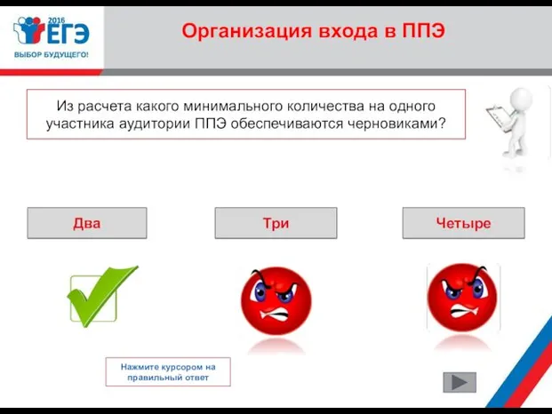 Организация входа в ППЭ Из расчета какого минимального количества на