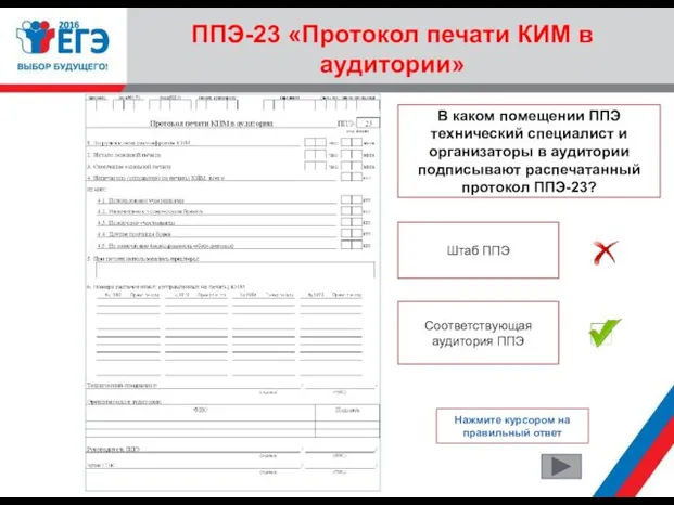 ППЭ-23 «Протокол печати КИМ в аудитории» В каком помещении ППЭ