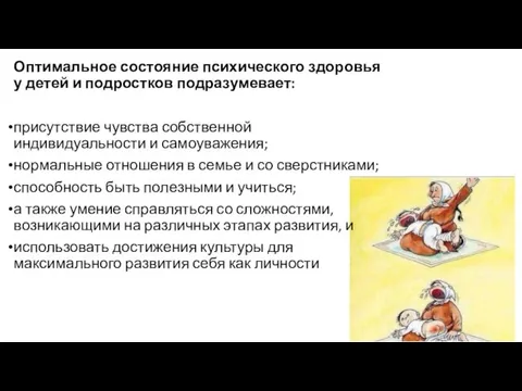 Оптимальное состояние психического здоровья у детей и подростков подразумевает: присутствие