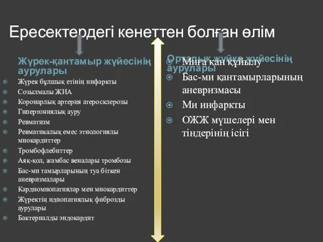 Ересектердегі кенеттен болған өлім Жүрек-қантамыр жүйесінің аурулары Орталық жүйке жүйесінің