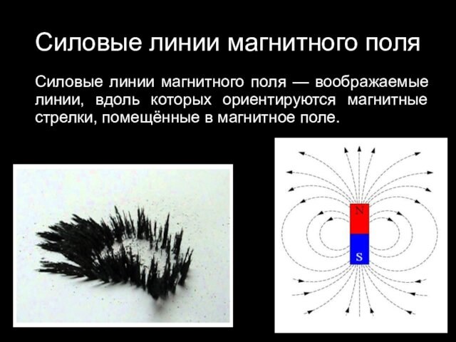 Силовые линии магнитного поляСиловые линии магнитного поля — воображаемые линии, вдоль которых ориентируются магнитные стрелки,