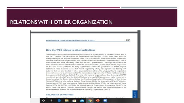 RELATIONS WITH OTHER ORGANIZATION