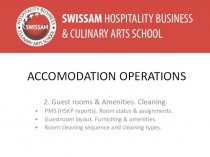 Accomodation operations. Room cleaning sequence and cleaning types
