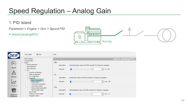 Speed Regulation – Analog Gain1. PID IslandParameter > Engine > Gov > Speed PID >