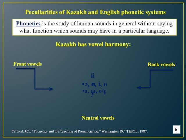 function which sounds may have in a particular language. 6Catford, J.C.: “Phonetics and the Teaching