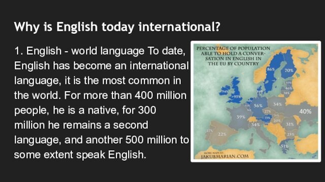 Why is English today international?1. English - world language To date, English has become an