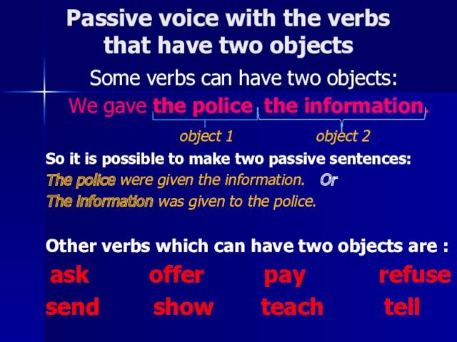 Passive voice with the verbs  that have two objects