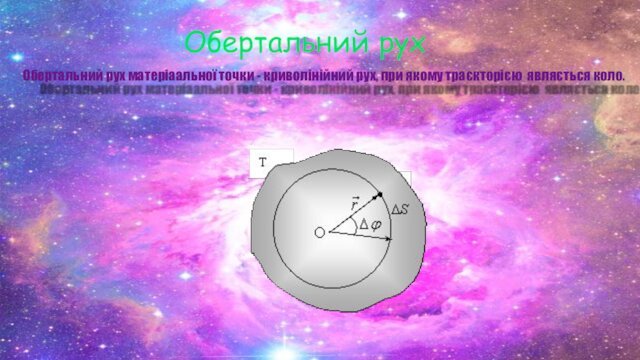 Обертальний рухОбертальний рух матеріaальної точки - криволінійний рух, при якому траєкторією являється коло.