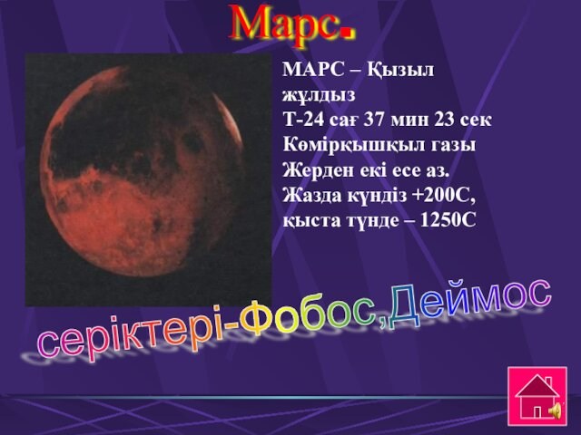 Марс.  МАРС – Қызыл жұлдыз Т-24 сағ 37 мин 23 сек Көмірқышқыл газы Жерден