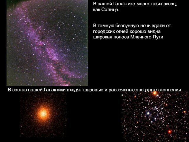 В нашей Галактике много таких звезд, как Солнце.В темную безлунную ночь вдали