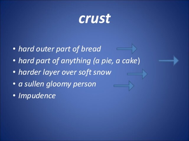 crust hard outer part of bread hard part of anything (a pie, a cake)harder layer