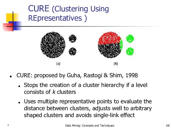 *Data Mining: Concepts and TechniquesCURE (Clustering Using REpresentatives )CURE: proposed by Guha, Rastogi & Shim,