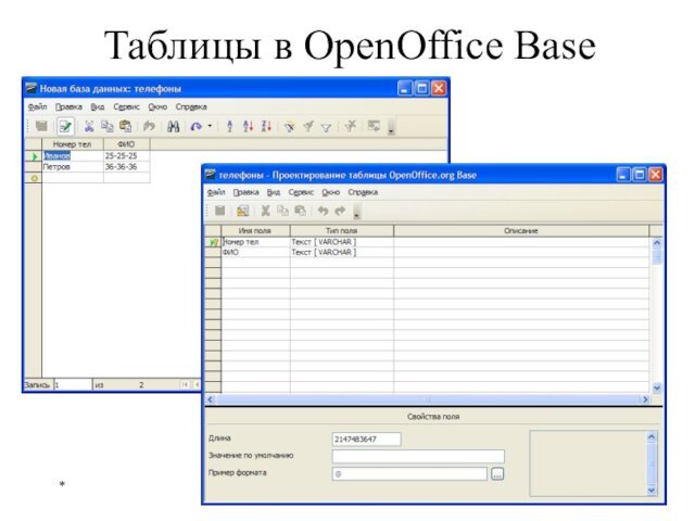 Таблицы в OpenOffice Base*Базы данных
