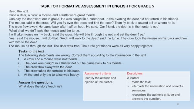 TASK FOR FORMATIVE ASSESSMENT IN ENGLISH FOR GRADE 5Read the text. Once