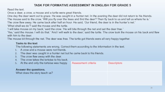 TASK FOR FORMATIVE ASSESSMENT IN ENGLISH FOR GRADE 5Read the text. Once