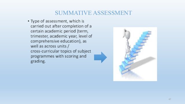 SUMMATIVE ASSESSMENT Type of assessment, which is carried out after completion of