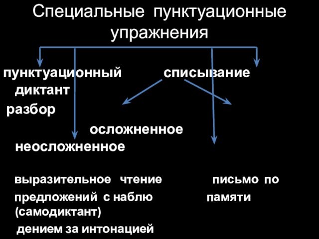 Специальные пунктуационные упражненияпунктуационный    списывание   диктант разбор