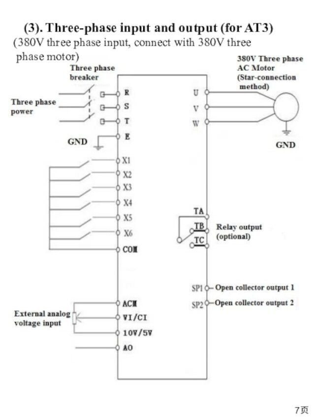 (3). Three-phase input and output (for AT3)(380V three phase input, connect with 380V three