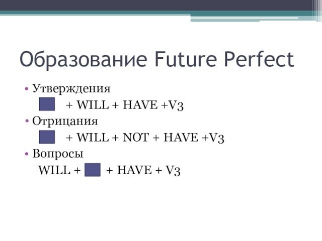 + HAVE +V3Отрицания    + WILL + NOT + HAVE