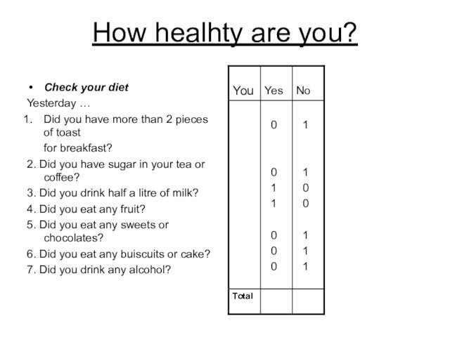 How healhty are you?Check your dietYesterday …Did you have more than 2