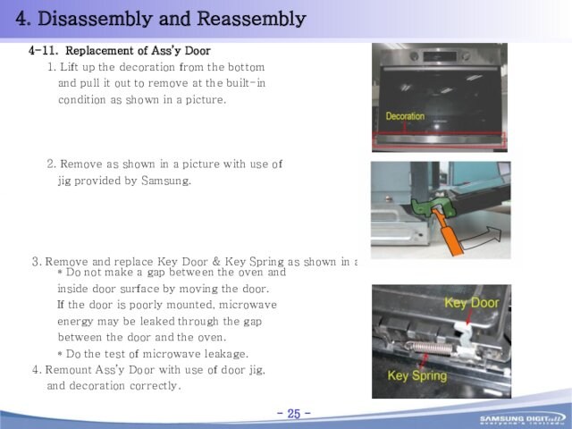 4. Disassembly and Reassembly4-11. Replacement of Ass’y Door    1. Lift up the decoration