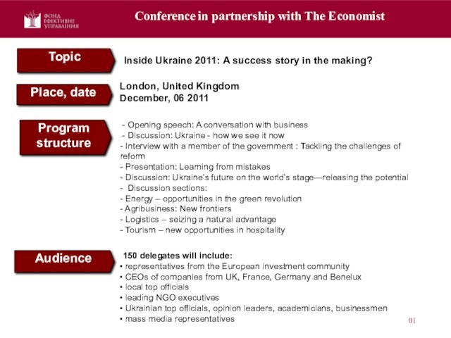 with The Economist01TopicProgram structurePlace, dateLondon, United Kingdom December, 06 2011 - Opening speech: A conversation