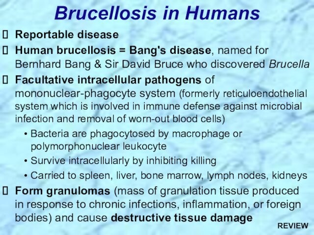 Bang & Sir David Bruce who discovered BrucellaFacultative intracellular pathogens of mononuclear-phagocyte system (formerly reticuloendothelial