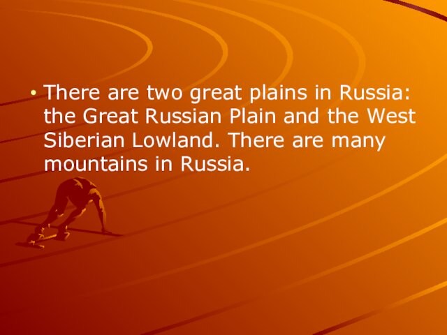 There are two great plains in Russia: the Great Russian Plain and the West Siberian Lowland.