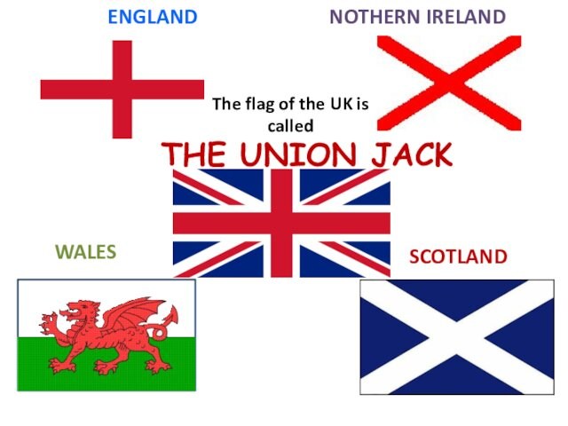 The flag of the UK is called SCOTLANDWALESENGLANDNOTHERN IRELANDTHE UNION JACK