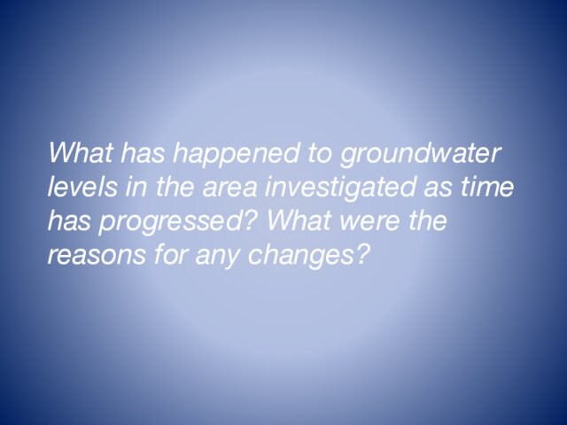What has happened to groundwater levels in the area investigated as time has progressed? What were
