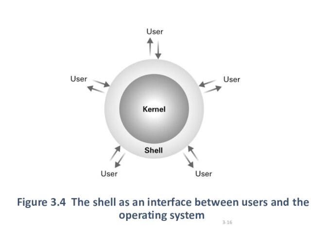 Figure 3.4 The shell as an interface between users and the operating system3-