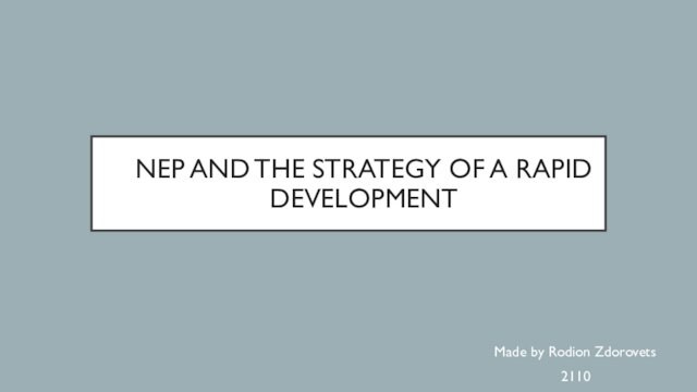 NEP AND THE STRATEGY OF A RAPID DEVELOPMENTMade by Rodion Zdorovets 2110