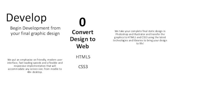 HTML5DevelopWe take your complete final static design in Photoshop and Illustrator and transfer the graphics to