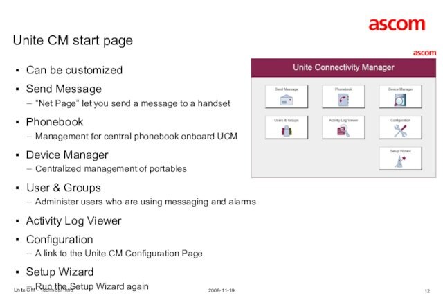 Unite CM start pageUnite CM – Technical IntroCan be customizedSend Message“Net Page” let you send a