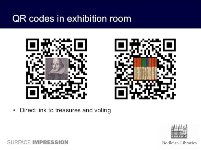 QR codes in exhibition roomDirect link to treasures and voting