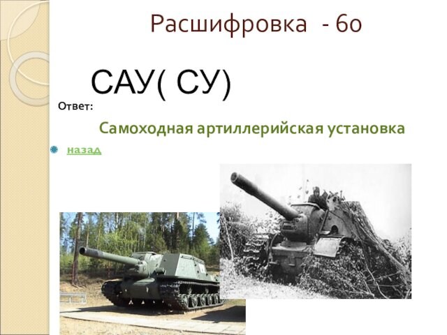 Самоходная артиллерийская установканазадСАУ( СУ)