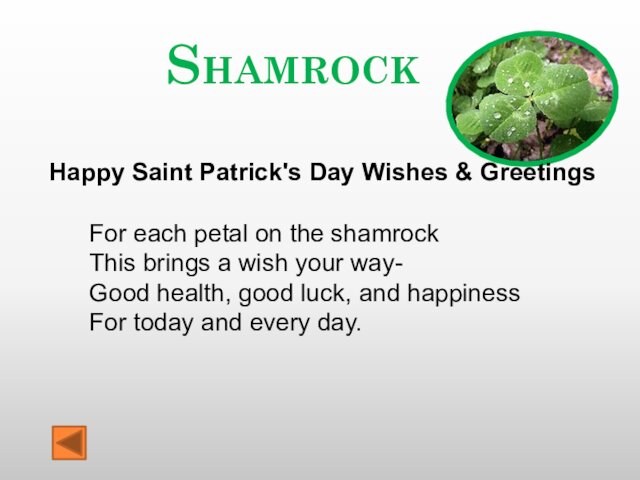 Shamrock Happy Saint Patrick's Day Wishes & Greetings For each petal on the shamrock