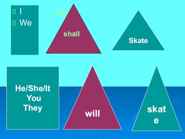 shall  I We  shall  Skate He/She/It  You They will skate