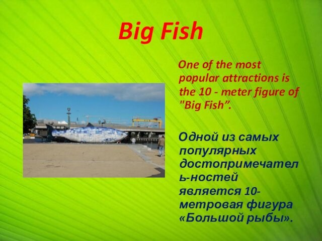Big Fish One of the most popular attractions is the 10 - meter figure of